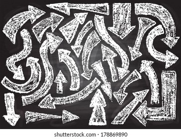 Chalkboard design elements.  Arrows. Chalk on board. Vector illustration.