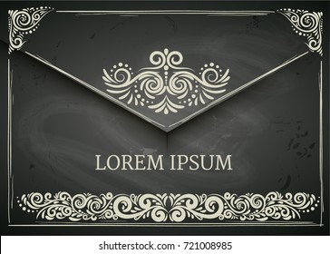 Chalkboard designed Vintage card with elegant decoration, CALLIGRAPHIC  frames & borders, elegant vignette, wedding invitation, diploma design etc.  Chalkboard background, Letter-postcard design