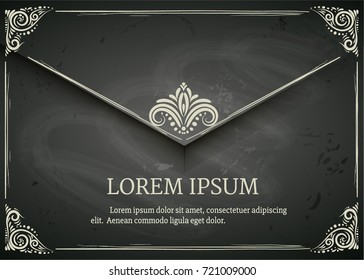 Chalkboard designed Vintage card with elegant decoration, CALLIGRAPHIC  decorative elements, elegant vignette, wedding invitation, diploma design etc.  Chalkboard background, Letter-postcard design