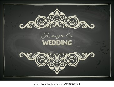 Chalkboard designed Vintage card with elegant decoration, CALLIGRAPHIC royal frame, elegant vignette, wedding invitation, diploma design etc.  Chalkboard background, Letter-postcard design