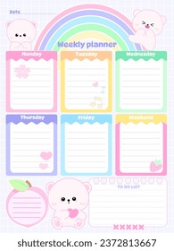 Chalkboard diary kids inspiration notebook elements sticker design personal template kawaii cartoon animal character on paper planner for school timetable notes 