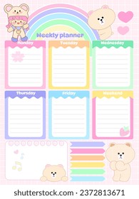 Chalkboard diary kids inspiration notebook elements sticker design personal template kawaii cartoon animal character on paper planner for school timetable notes 