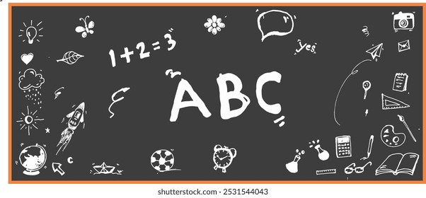 chalkboard doodle vector illustration, chalkboard scribbles and hand drawn
