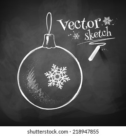 Chalkboard drawing of Christmas ball. Vector illustration. Isolated.