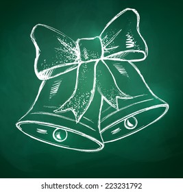 Chalkboard drawing of Christmas bells. Vector illustration. Isolated.