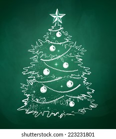 Chalkboard drawing Christmas tree  Vector illustration  Isolated 