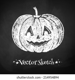 Chalkboard drawing of Halloween pumpkin. Vector illustration.