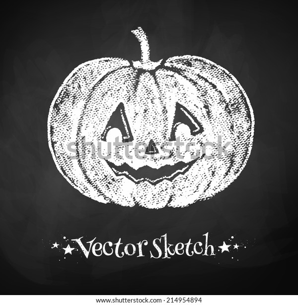 Chalkboard Drawing Halloween Pumpkin Vector Illustration Stock Vector ...