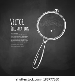 Chalkboard drawing of magnifying glass. Vector illustration. Isolated.