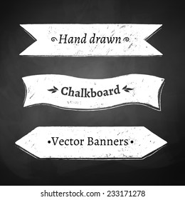 Chalkboard drawing of ribbon banners. Vector illustration.