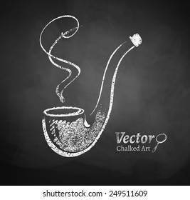 Chalkboard drawing of smoking pipe. Vector illustration. Isolated.