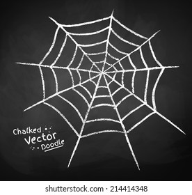 Chalkboard drawing of spider web. Vector illustration.