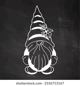 Chalkboard dwarf illustration with festive hat and floral accents