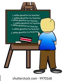 chalkboard easel with naughty boy writing lines - vector