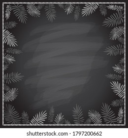 Fondo vacío de pizarra con marco de borde de palmera
