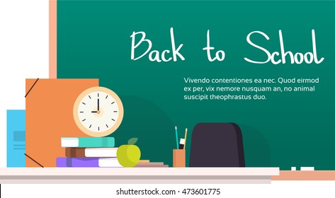 Chalkboard Empty Teacher Desk Back To School Banner Flat Vector Illustration