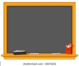 Chalkboard, Eraser, Box of Chalk. Old fashioned blackboard. Copy space to add your own text, notes or drawings for education, literacy and back to school projects. EPS8 compatible.