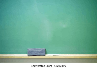 Chalkboard With Eraser And Chalk, Horizontal. VECTOR.