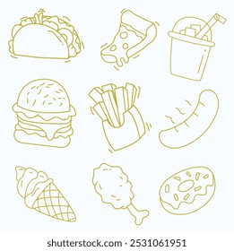 Chalkboard fast food background featuring hand-drawn illustrations of burgers, fries, pizza, drinks, and snacks, perfect for restaurant menus, cafes, or food-related design projects