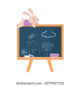 Chalkboard with Fluffy Hare on Top as Colorful Kids Toy Vector Illustration