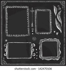 Chalkboard Frame Border Handdrawn Chalk Doodle Menu Background Outline Vintage Vector Stack Of Chalkboard Fancy Antique Design Component Chalkboard Frame Border Handdrawn Chalk Doodle Menu Background