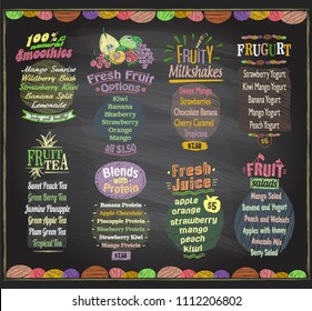 Chalkboard Fruit Menu Set - Tea, Juice, Salads And Smoothies, Frugurt And Fruity Milkshakes