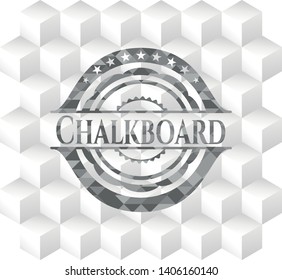 Chalkboard grey badge with geometric cube white background