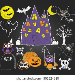 Chalkboard Halloween Elements collections.Vector illustration.