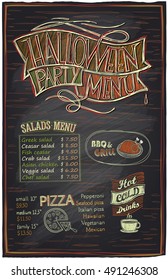 Chalkboard  halloween party menu hand drawn mock up