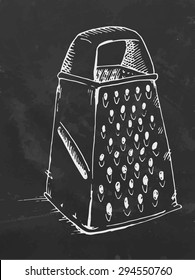 Chalkboard hand drawing. Grater for vegetable. Vector.