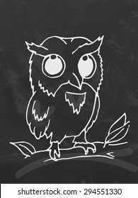 Chalkboard hand drawing. Owl. Vector illustration.