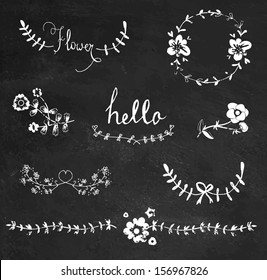 Chalkboard hand drawn graphic flower set