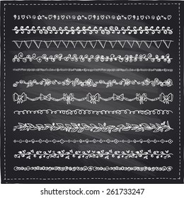 Chalkboard hand drawn line borders set.