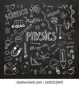 Chalkboard Hand Drawn Physics doodles. Vector Illustration