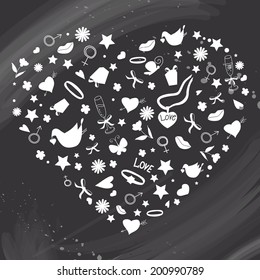 Chalkboard. Hand Drawn Vector Elements. Heart from elements. 