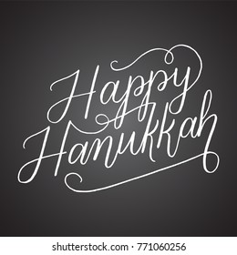 Chalkboard Happy Hanukkah Hand Lettering
Hand-lettered holiday message isolated on a dark grey chalkboard style background