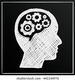 Chalkboard head brain gear, Business man, Vector illustration