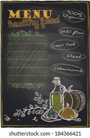 Chalkboard healthy food menu background with place for text. Eps10