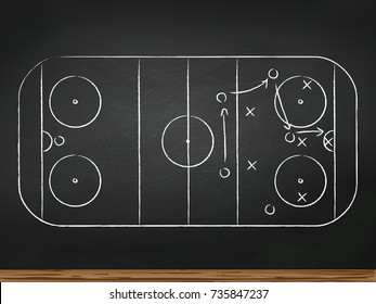 Chalkboard with hockey game tactic. Vector illustration. 