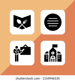 chalkboard icon. 4 chalkboard set with school, teacher and menu vector icons for web and mobile app