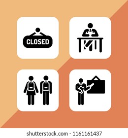 chalkboard icon. 4 chalkboard set with school, teacher and closed vector icons for web and mobile app