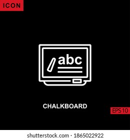 Chalkboard icon with chalk and text board vector on black background. Illustration line, linear, outline and lineal icon for graphic, print media interfaces and web design.