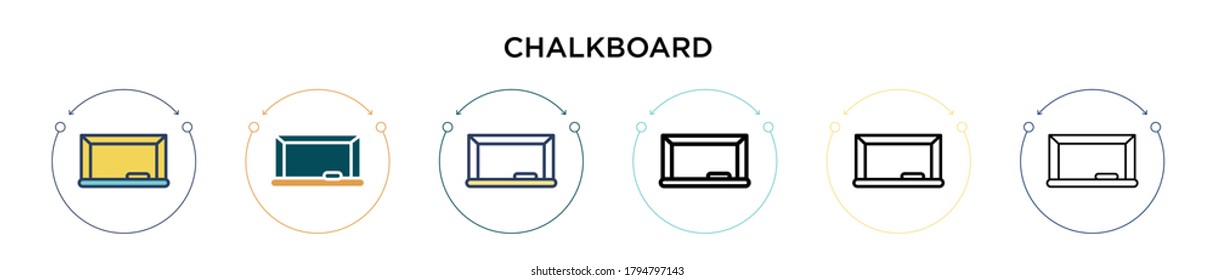 Chalkboard icon in filled, thin line, outline and stroke style. Vector illustration of two colored and black chalkboard vector icons designs can be used for mobile, ui, web