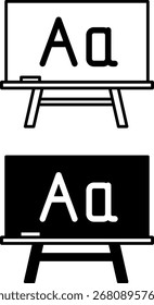 Ícones do Quadro de Cálculos. Ilustrações de vetor em preto e branco. Conselho escolar com letras e giz. Ferramenta de aprendizado escolar. Conceito de Professor e Educação