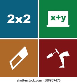 chalkboard icons set. Set of 4 chalkboard filled icons such as knee hammer reaction check, blackboard, eraser