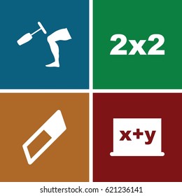 Chalkboard icons set. set of 4 chalkboard filled icons such as knee hammer reaction check, blackboard, eraser