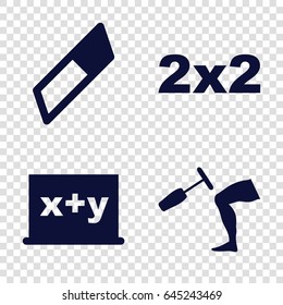 Chalkboard icons set. set of 4 chalkboard filled icons such as knee hammer reaction check, blackboard, eraser