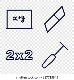Chalkboard icons set. set of 4 chalkboard outline icons such as medical hammer, blackboard, eraser