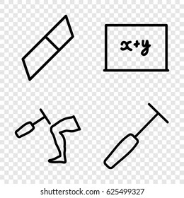 Chalkboard icons set. set of 4 chalkboard outline icons such as knee hammer reaction check, medical hammer, eraser