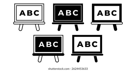 Chalkboard Icons Set ABC Letters Education Learning Classroom Black and White Color Vector Design Illustration